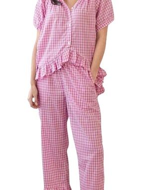 Pink Gingham Ruffle Pajama Set